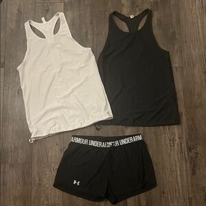 Under Armour Women's Black and White Sports Tank Tops and Shorts Set